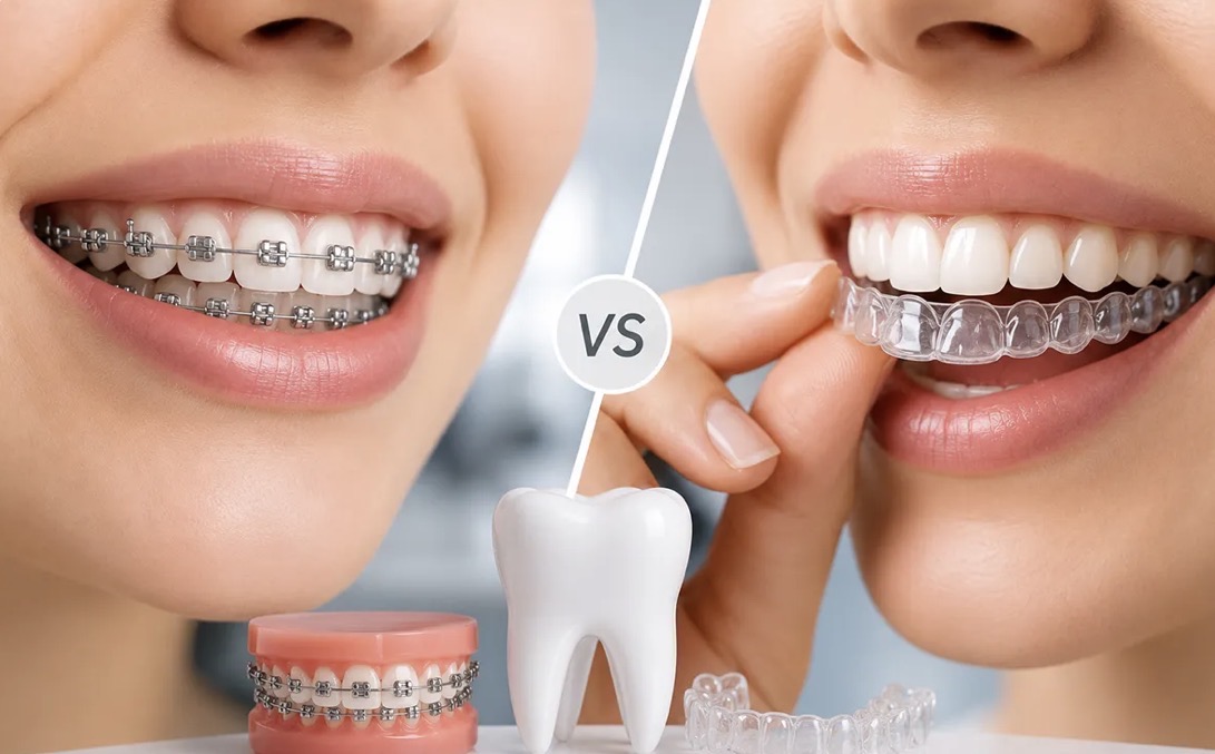 Metal diş teli ve şeffaf plak tedavisi karşılaştırması