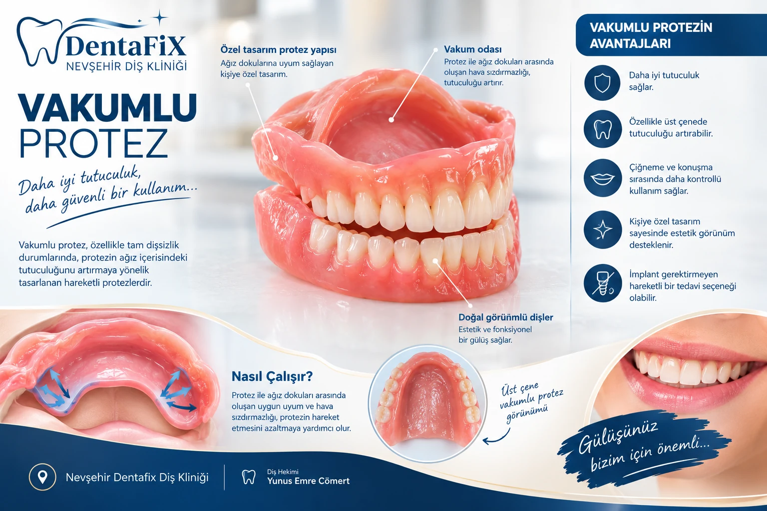 Vakumlu protezin yapısını ve olası avantajlarını açıklayan DentaFİX Nevşehir görseli