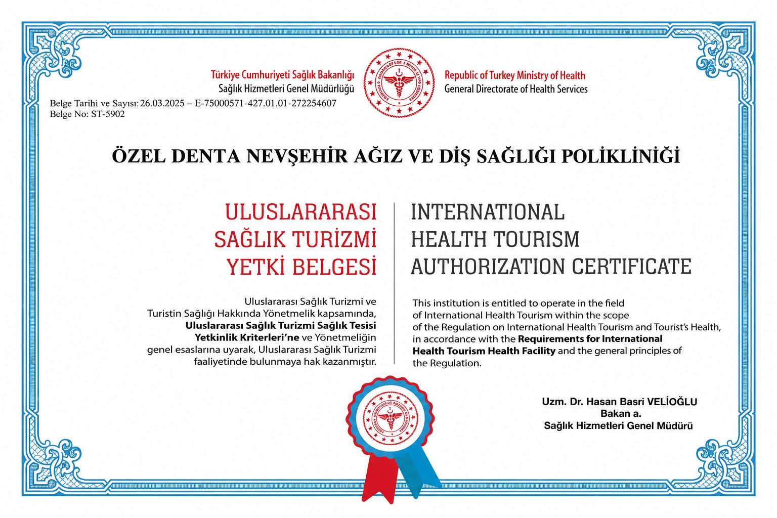 Uluslararası Sağlık Turizmi Yetki Belgesi